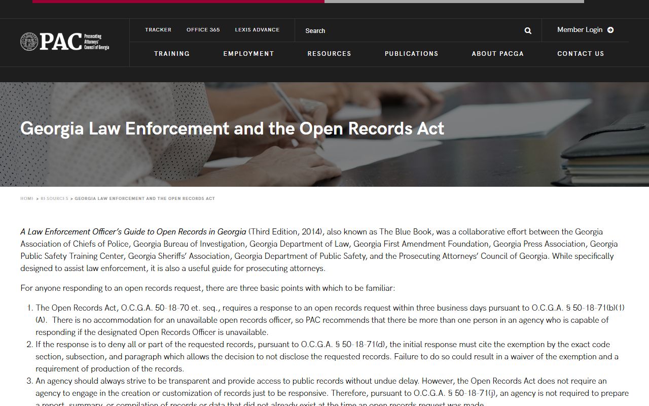 Prosecuting Attorneys Council guide to Georgia law enforcement open records