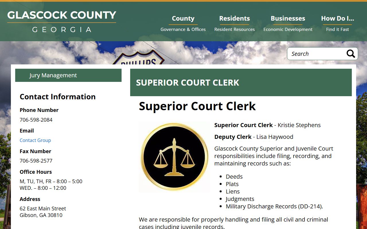 Glascock County court records Superior Court Clerk duties