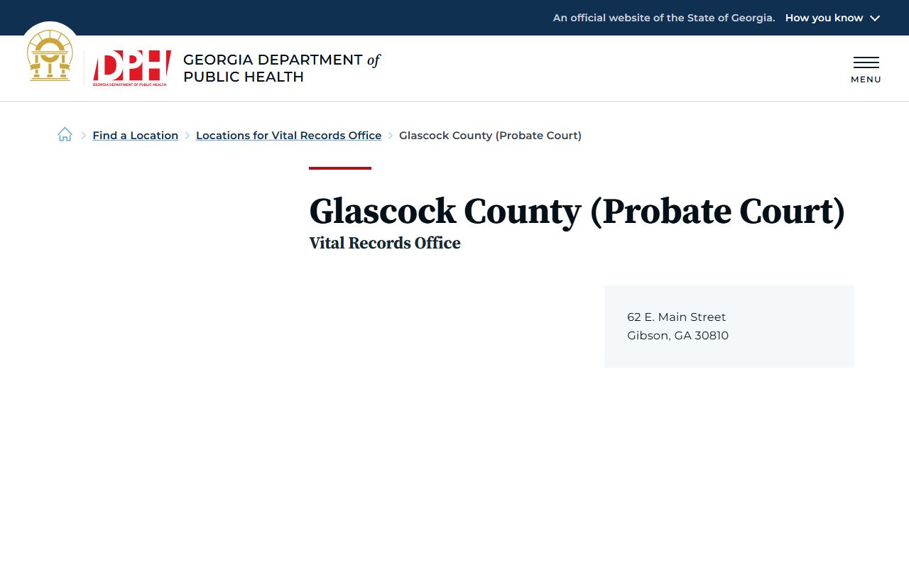 Glascock County marriage records Department of Public Health Probate Court vital records location