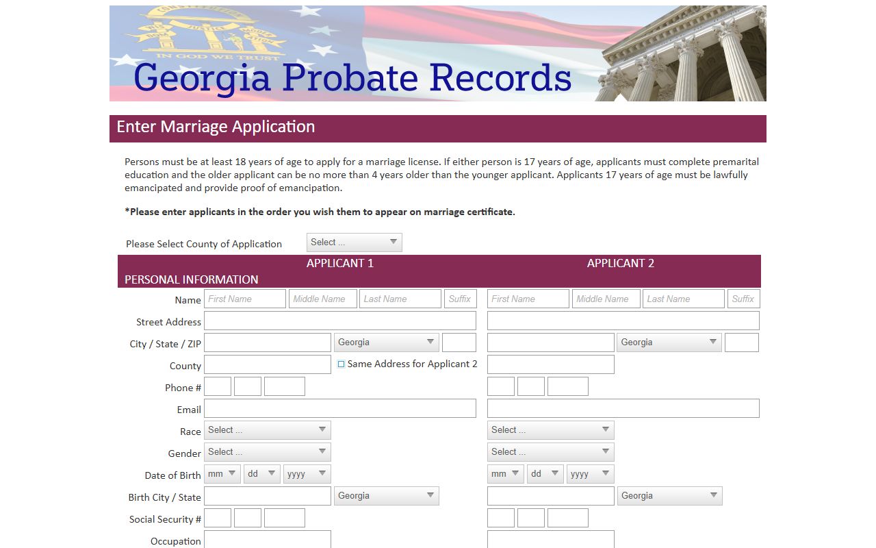 Glascock County marriage records Georgia Probate Records marriage application