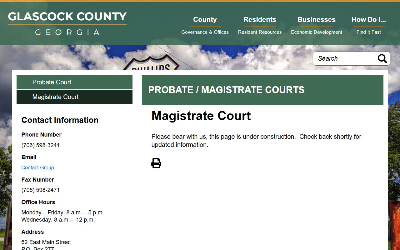 Glascock County warrant records Magistrate Court contact source